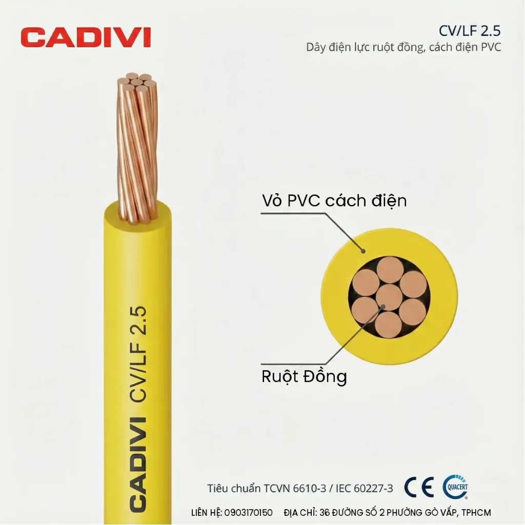 Dây điện Cadivi CV/LF-2.5 (cuộn 100m)