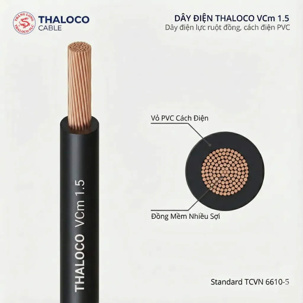 Dây điện Thaloco VCm-1.5 (cuộn 100m)