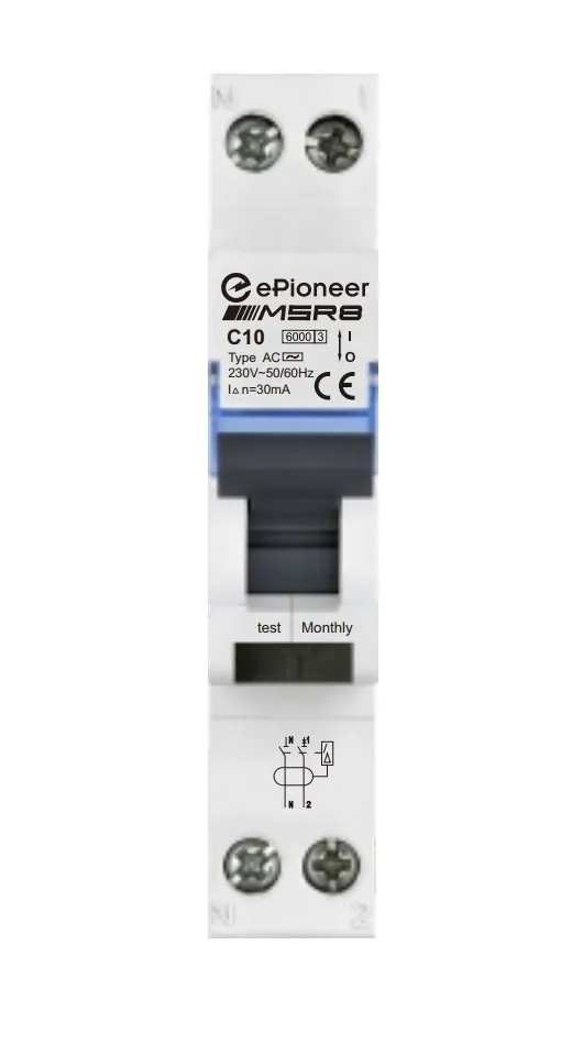 RCBO C10 30mA 6KA ePioneer MSR8 1P+N (Loại 2 cực trên 1 tép đơn)