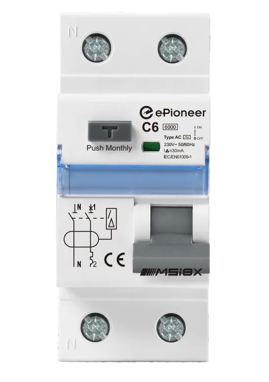 RCBO C6 / C10 / C25 - 30mA 6KA ePioneer MSi8X 2P