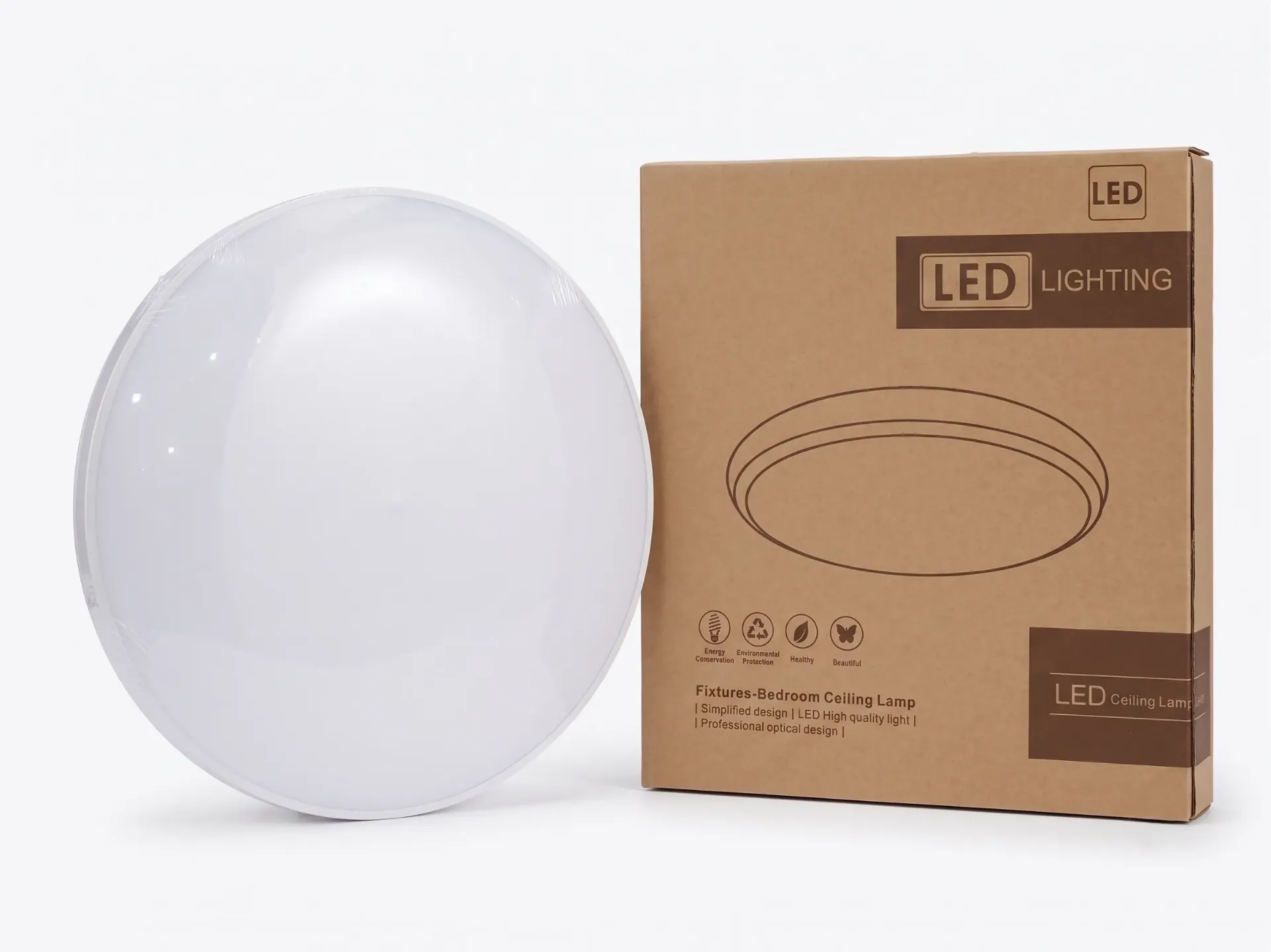 Đèn LED ốp trần - Tròn, Viền trắng, Ánh sáng trắng 6500K