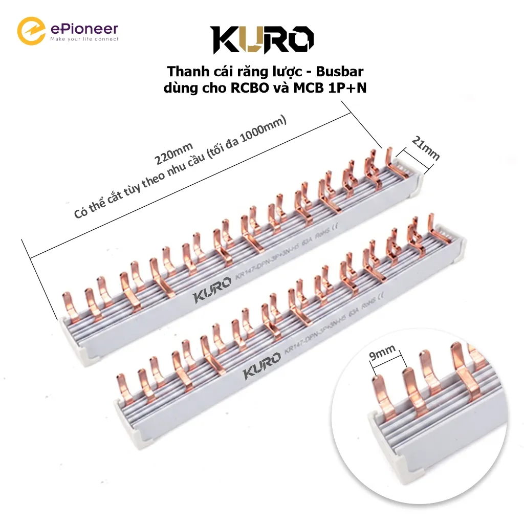 Thanh cái đồng răng lược - Busbar KURO KR147 DPN 3P+3N H5 63A RoHS CE
