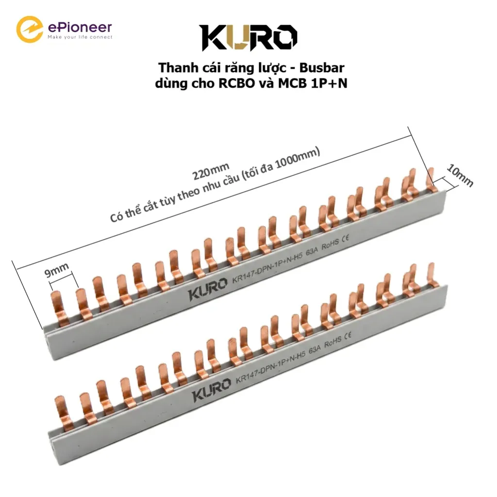 Thanh cái đồng răng lược - Busbar KURO KR147 DPN 1P+N H5 63A RoHS CE