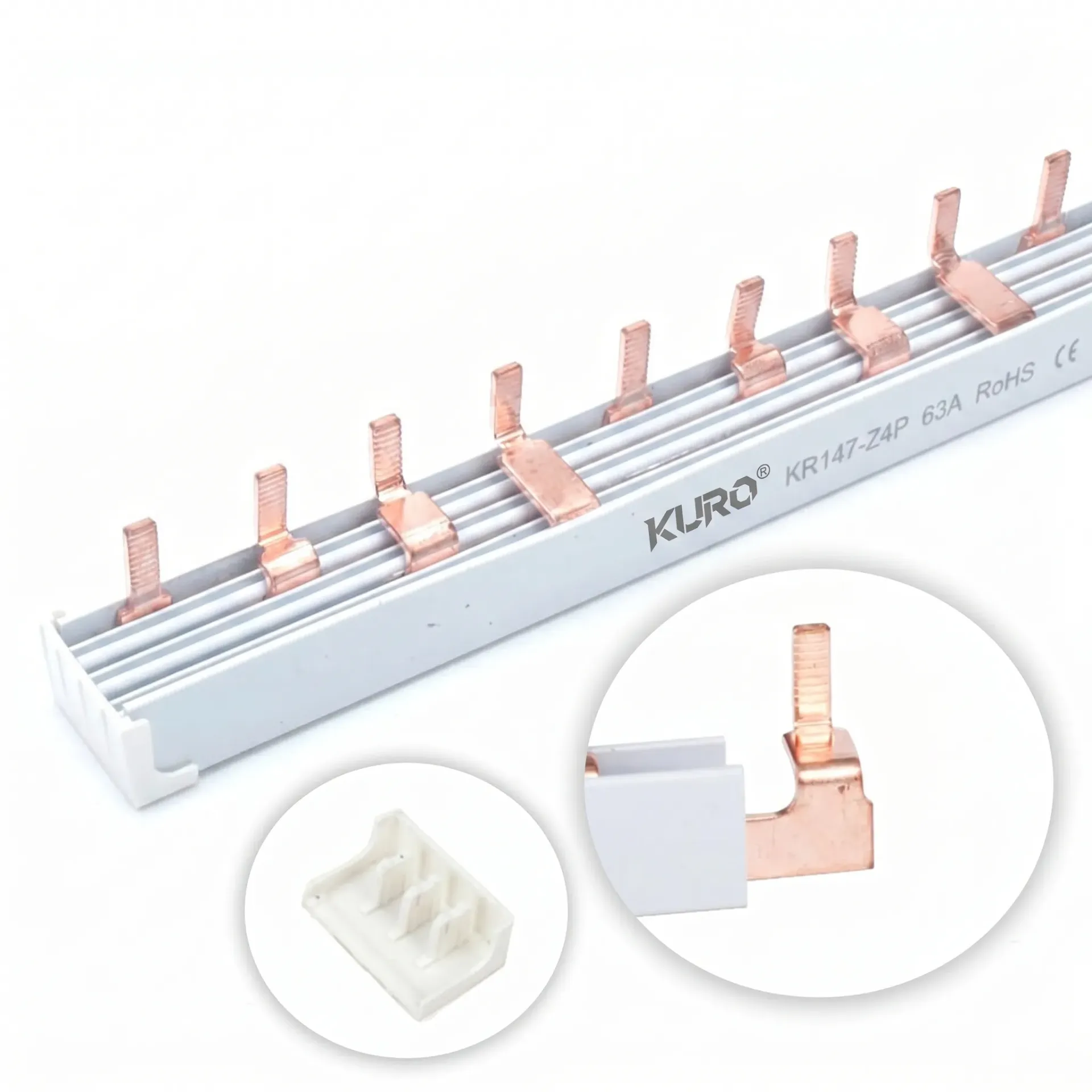 Thanh cái đồng cho cầu dao tự động MCB 4Pha - kiểu chân cắm bằng đồng dùng cho hệ thống phân phối điện KURO - chiều dài 1000 mm