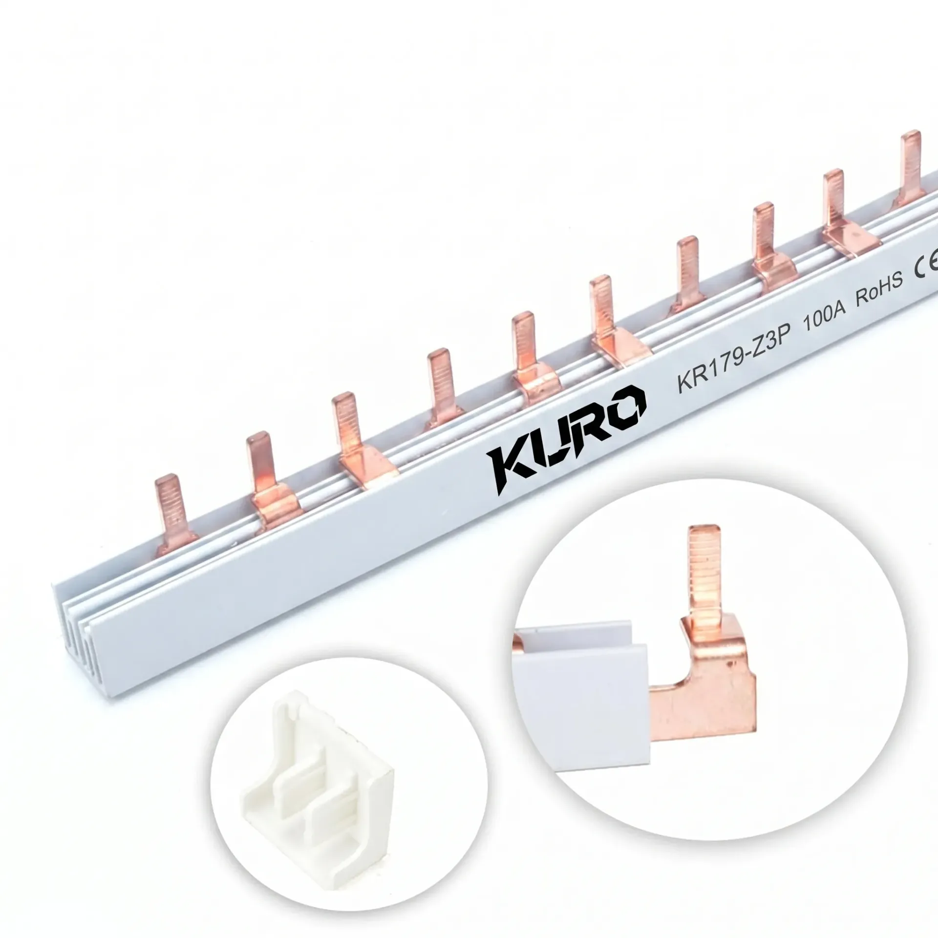 Thanh cái đồng răng lược cho cầu dao tự động MCB 3 cực, busbar đồng có độ dẫn điện cao KURO - chiều dài 1000 mm